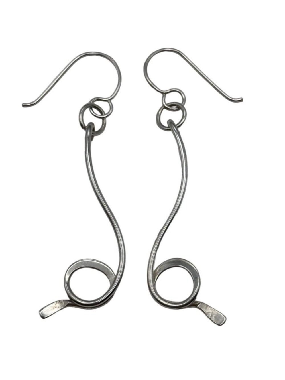 Earrings Women Sterling Silver 925 Thin Curled Ribbon Drop Dangle Abstract Swirl